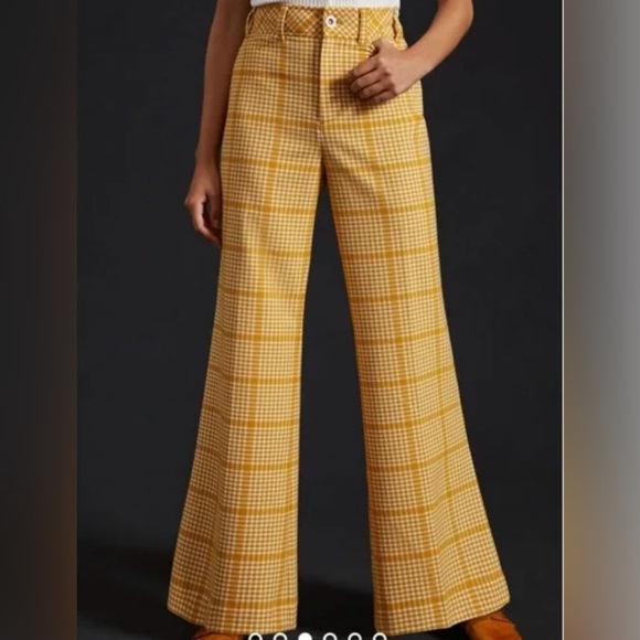 Maeve Pants - Maeve Yellow Checkered Wide Leg Pants